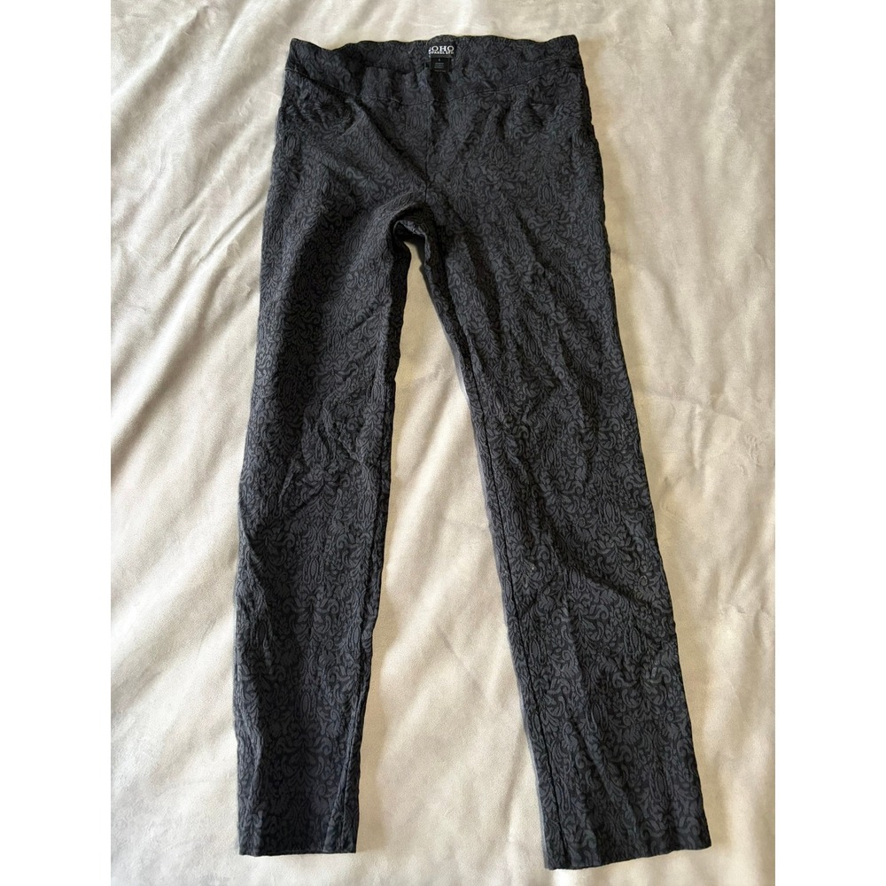 SOHO Apparel Ltd Womens Black Grey Damask Jacquard Leggings Size L